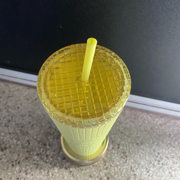 NEW Starbucks Tumbler- Meadow Yellow Grid Soft Touch 24 oz Cold Cup - Picture 2 of 7